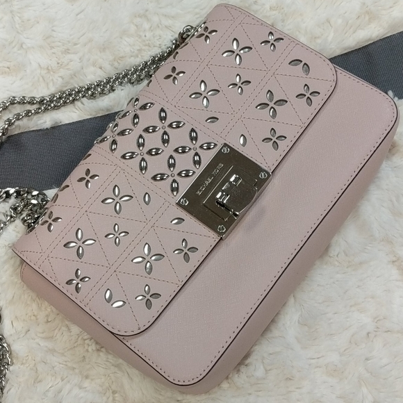 Michael Kors Tina Shoulder Flap Leather Studded Handbag - Picture 6 of 14